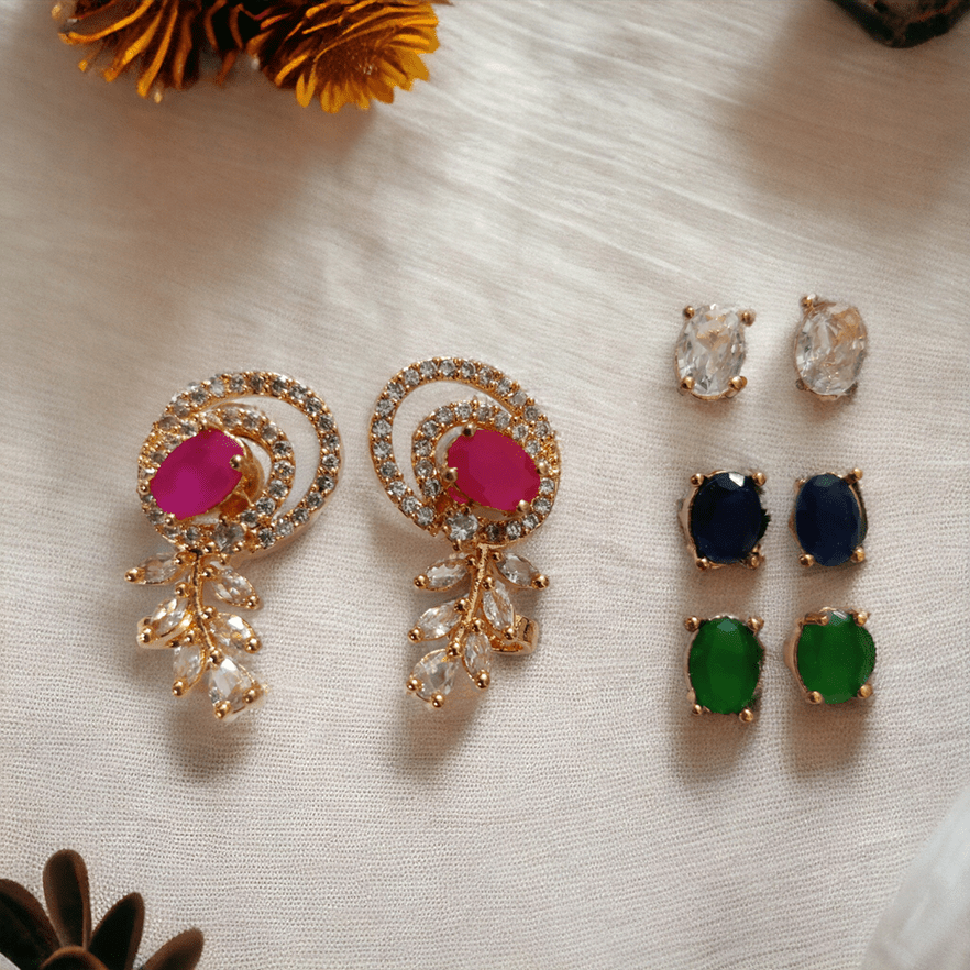 Opal Touch - 4 Color Changeable Rose Gold Loop Studs - Earrings