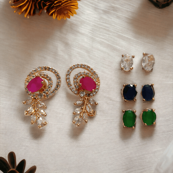 Opal Touch - 4 Color Changeable Rose Gold Loop Studs - Earrings