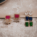 Opal Touch - 4 Color Changeable Rose Gold Square Studs - Earrings
