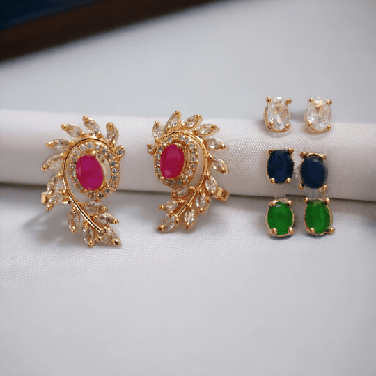 Opal Touch - 4 Color Changeable Rose Gold Studs - Earrings
