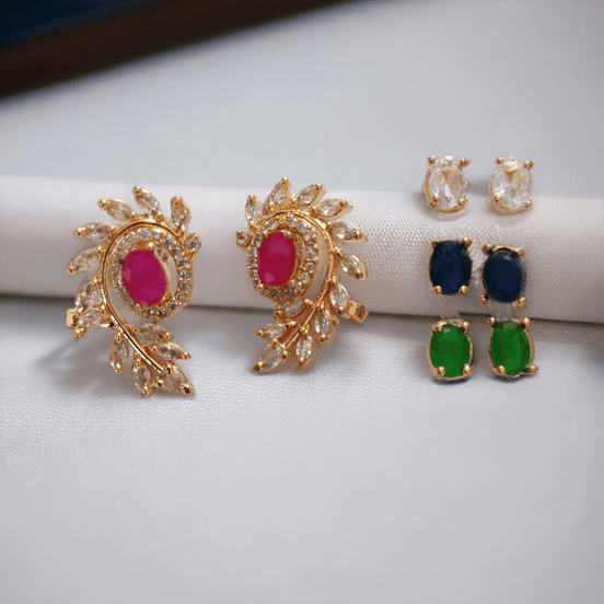 Opal Touch - 4 Color Changeable Rose Gold Studs - Earrings