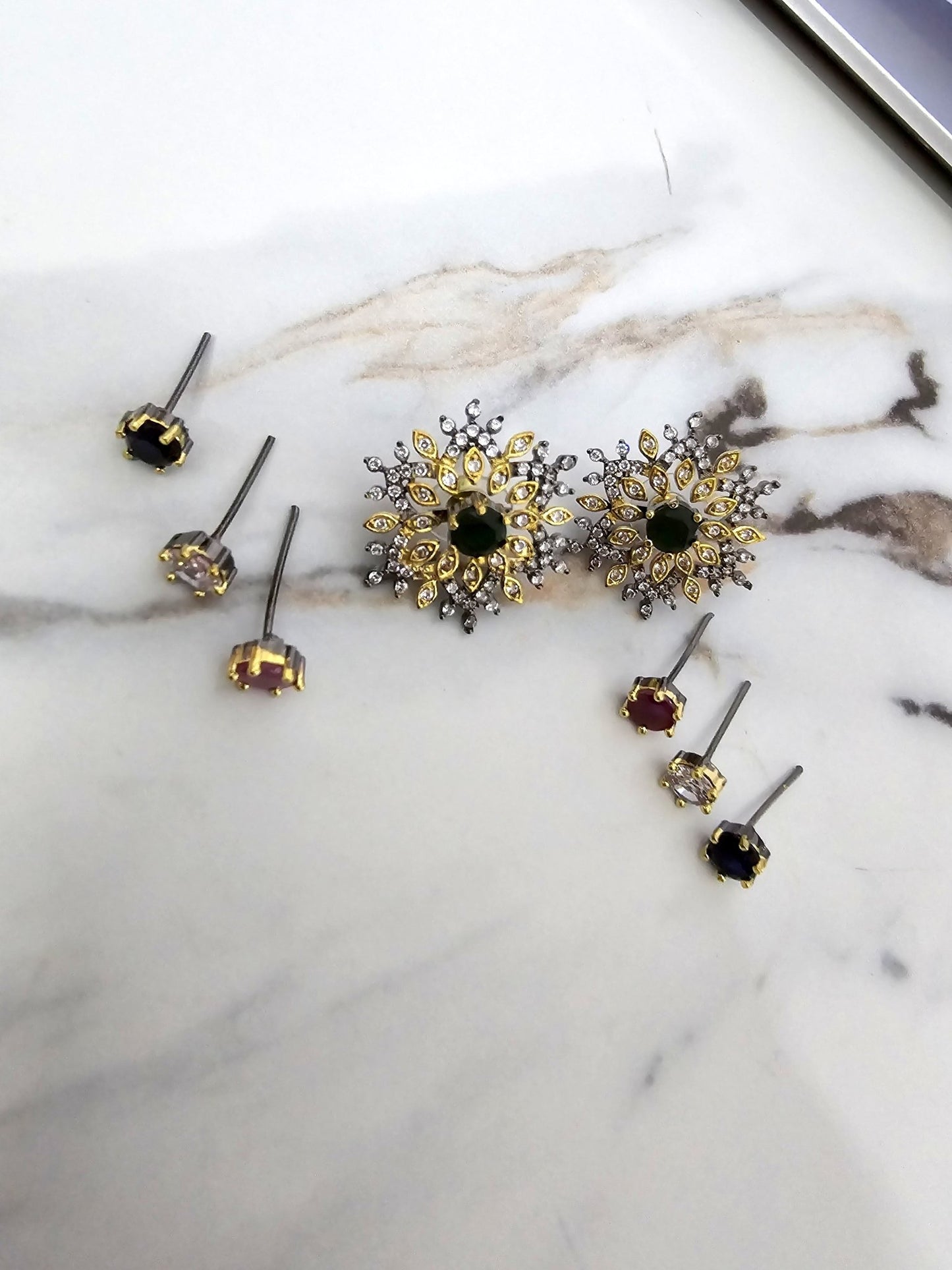 Earrings - 4 Color Interchangeable Dynamic Golden Black Studs - Opal Touch