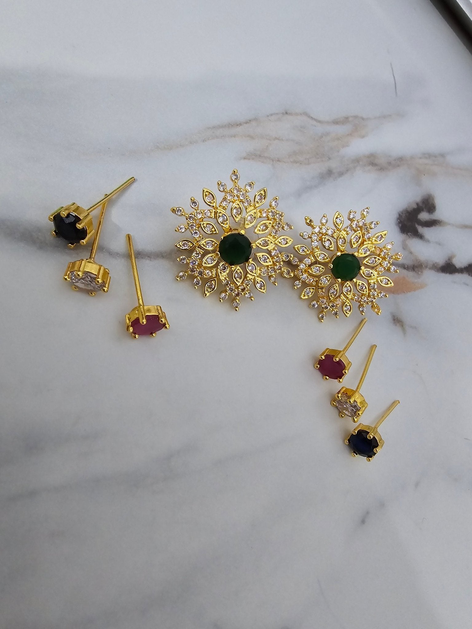 Earrings - 4 Color Interchangeable Dynamic Golden Studs - Opal Touch