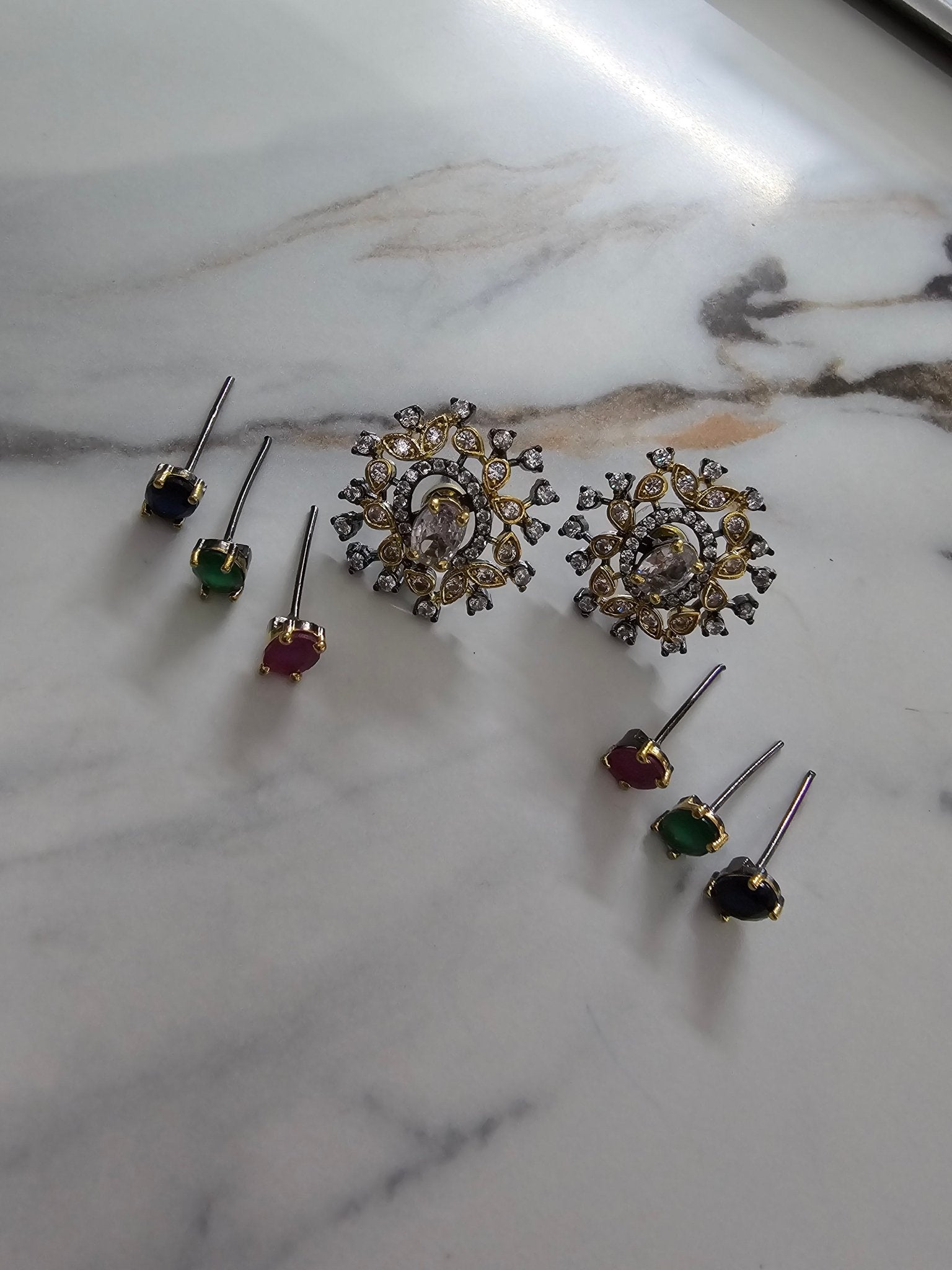 Earrings - 4 Color Interchangeable Glamour Golden Black Studs - Opal Touch
