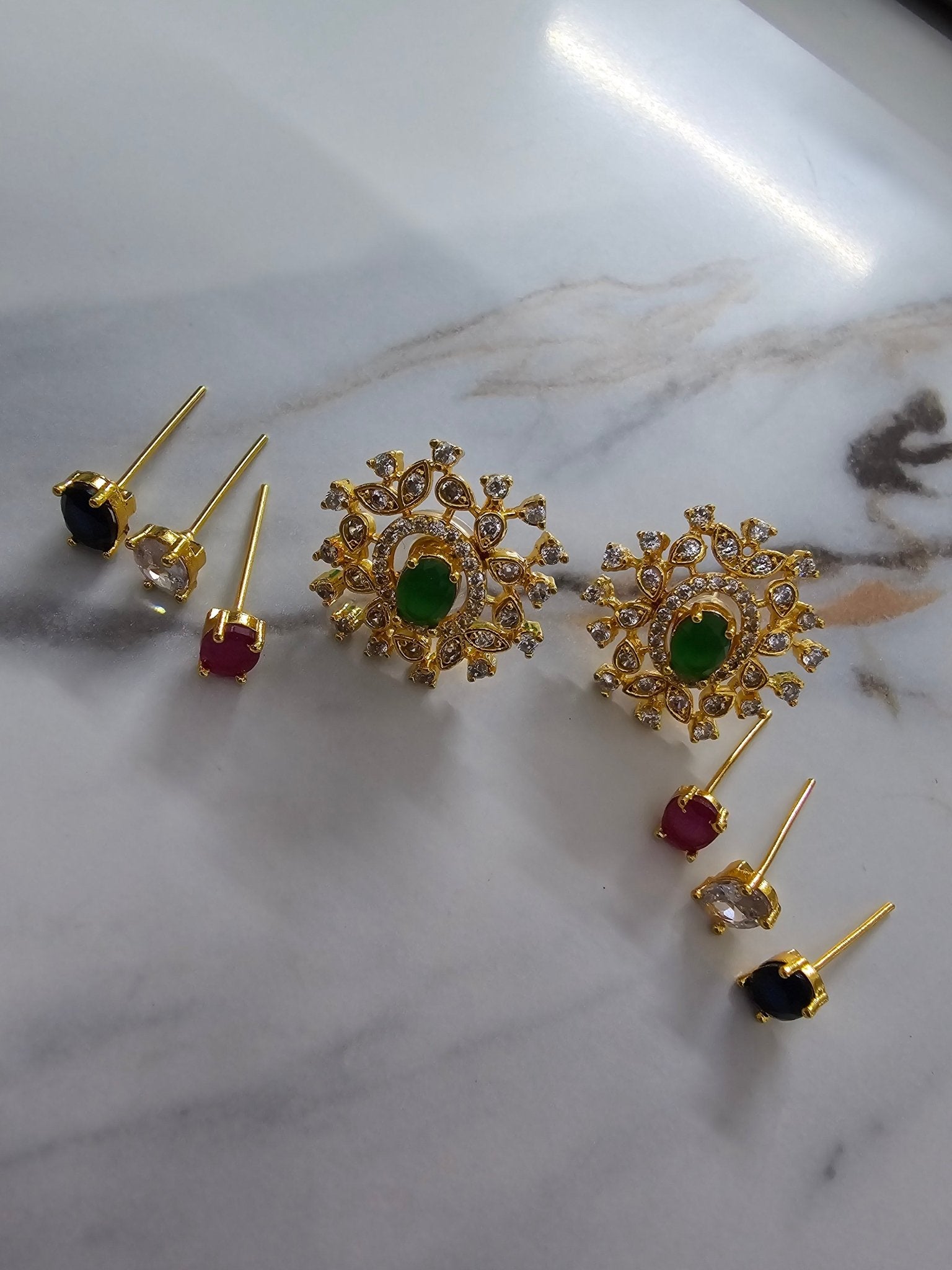 Earrings - 4 Color Interchangeable Glamour Golden Studs - Opal Touch