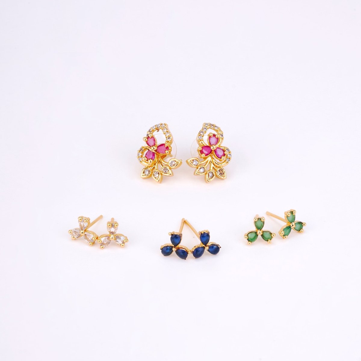 4 Color Leafy Changeable Gold Plated Studs - Opal Touch