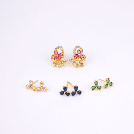 4 Color Leafy Changeable Gold Plated Studs - Opal Touch