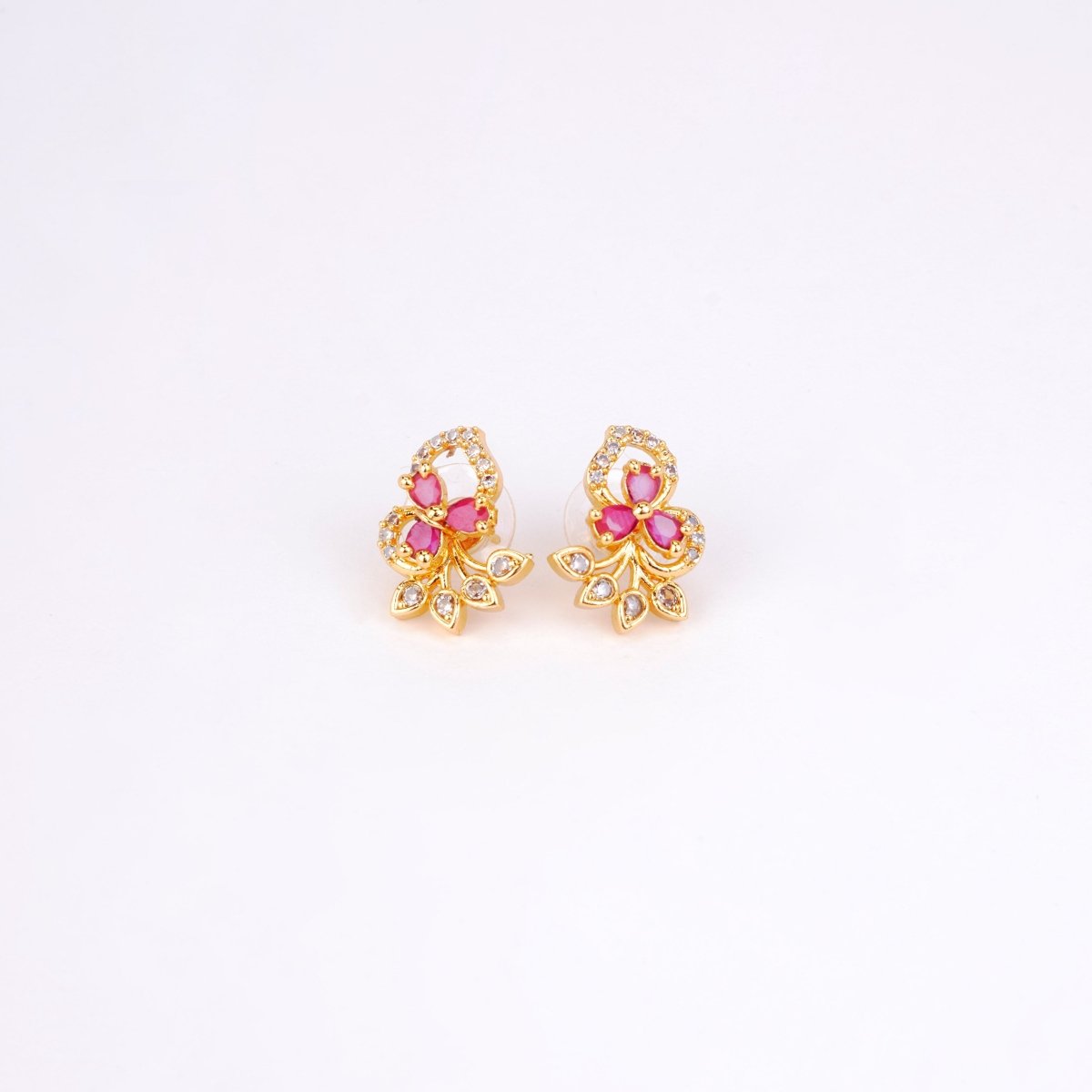4 Color Leafy Changeable Gold Plated Studs - Opal Touch