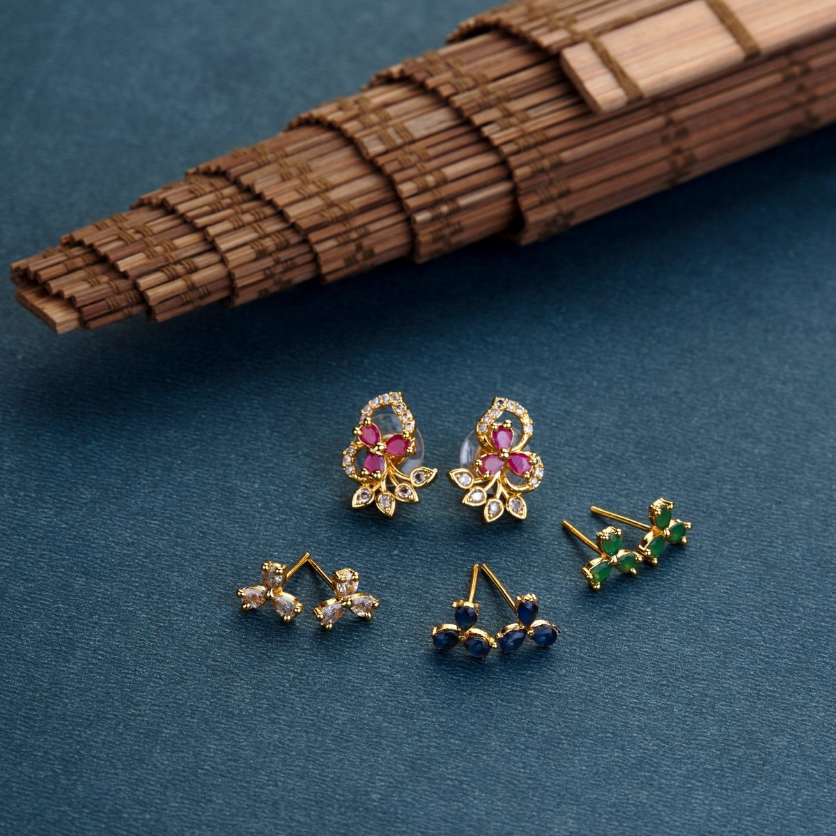 4 Color Leafy Changeable Gold Plated Studs - Opal Touch