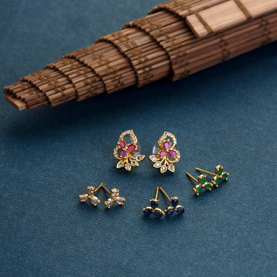 4 Color Leafy Changeable Gold Plated Studs - Opal Touch