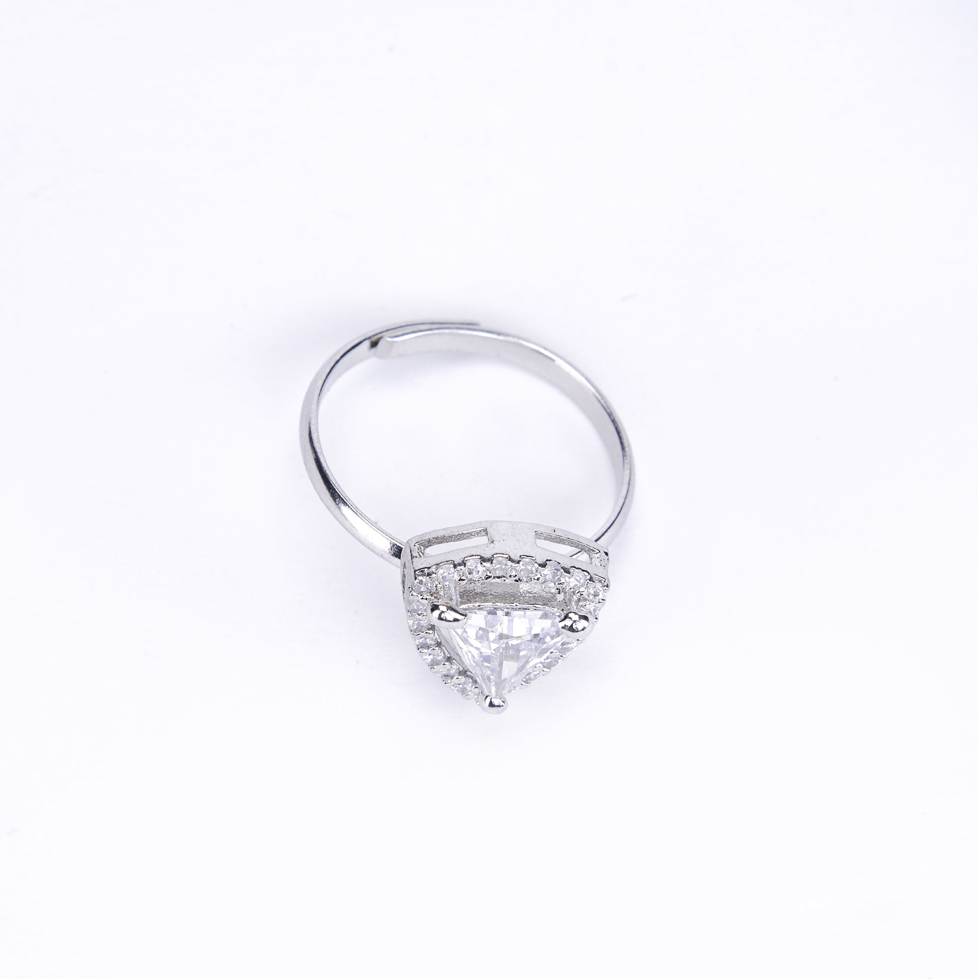 Rhodium White Cubic Zirconia Ring - Opal Touch