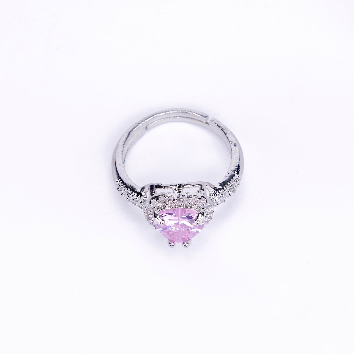 Rhodium Pink Cubic Zirconia Ring - Opal Touch