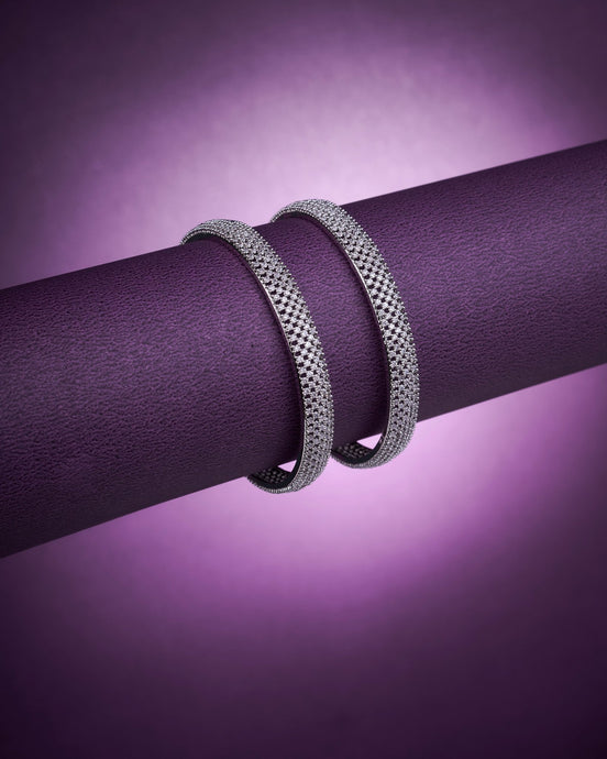 Opal Touch - 5 Line AD Studded Rhodium Bangles (Pack of 2) - Bangles