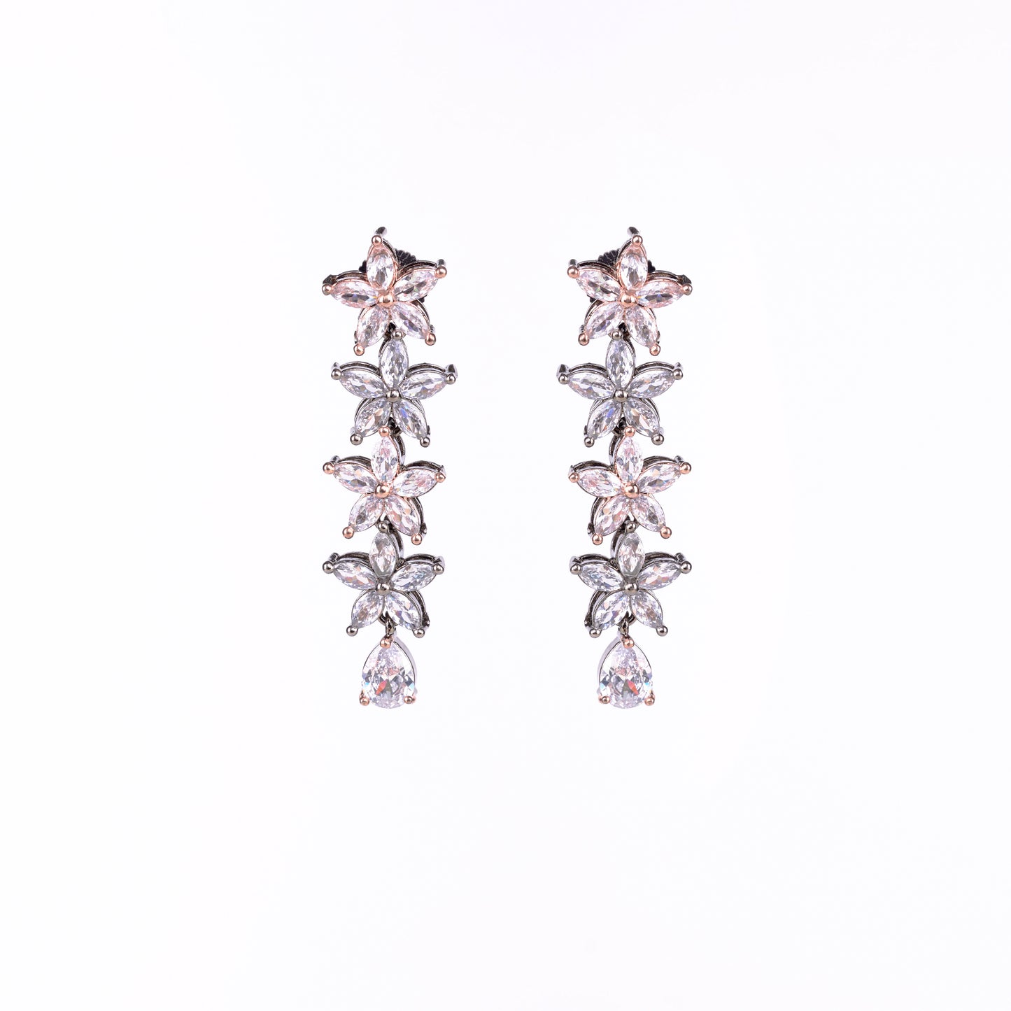 Two-Tone Rose Silver Earrings - Opal Touch