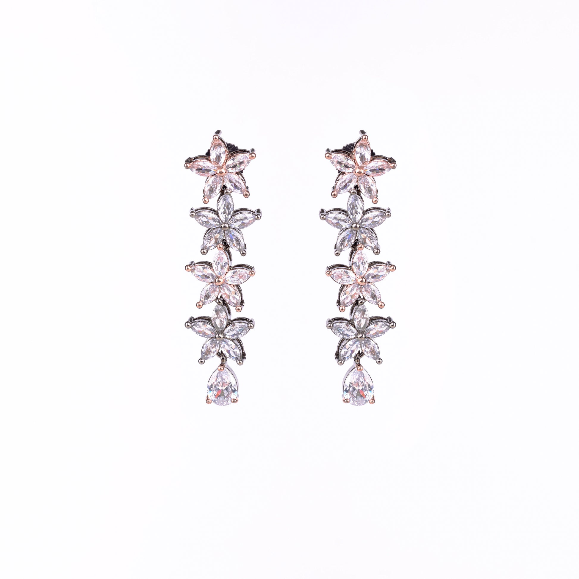 Two-Tone Rose Silver Earrings - Opal Touch