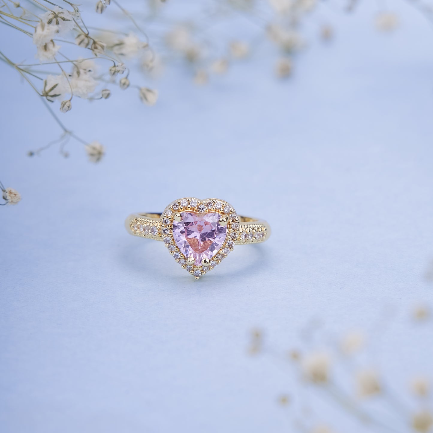 Gold Plated Pink Wedding Sparkle Ring - Opal Touch