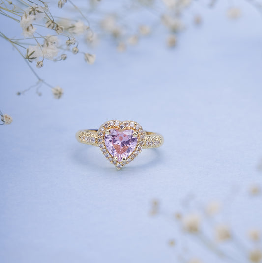 Gold Plated Pink Wedding Sparkle Ring - Opal Touch