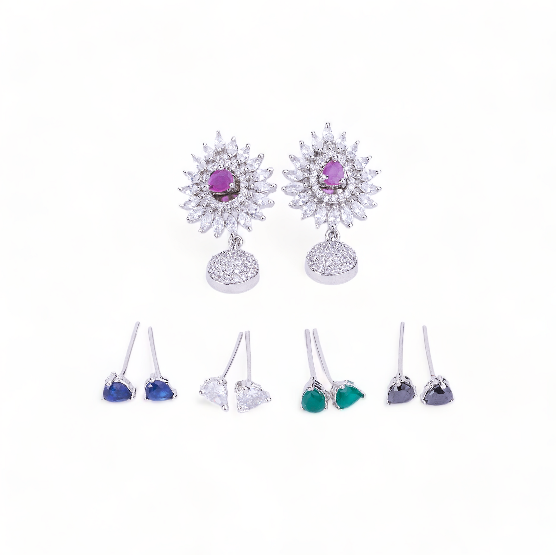 Rhodium Plated 5 Color Changeable Earrings