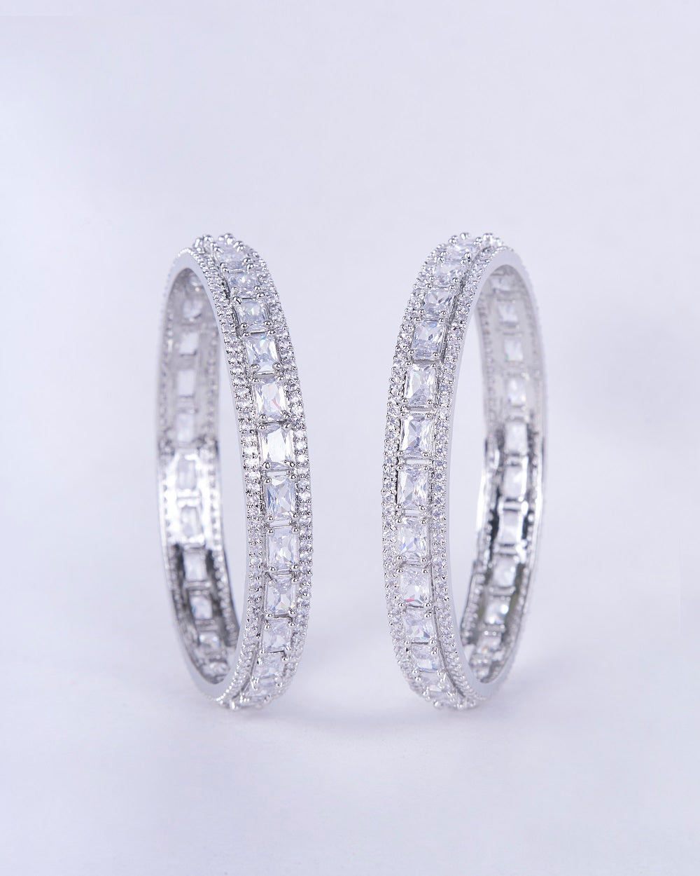 Crystal Cubic Zirconia Rhodium Bangles (Pack of 2) - Opal Touch