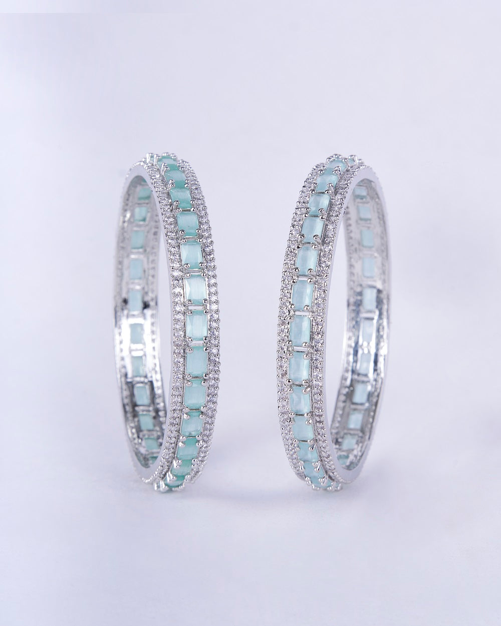 Crystal Cubic Zirconia Rhodium Bangles (Pack of 2) - Opal Touch