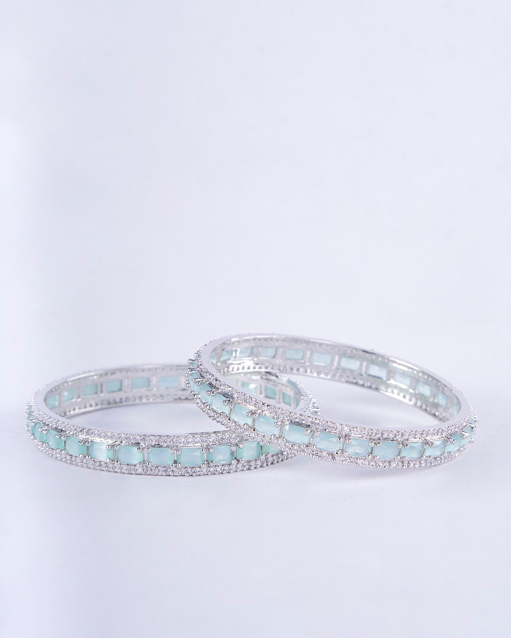 Crystal Cubic Zirconia Rhodium Bangles (Pack of 2) - Opal Touch