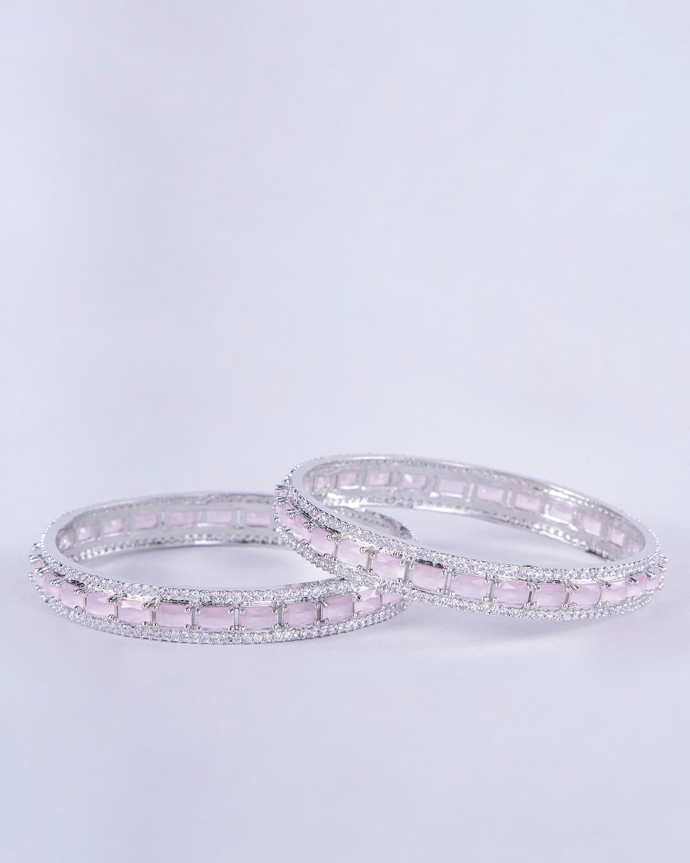 Crystal Cubic Zirconia Rhodium Bangles (Pack of 2) - Opal Touch