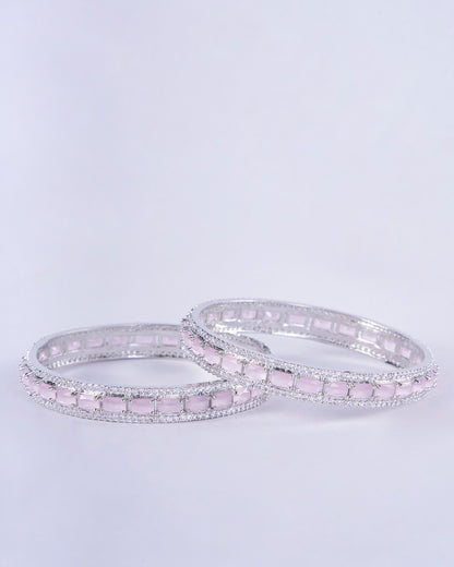 Crystal Cubic Zirconia Rhodium Bangles (Pack of 2) - Opal Touch