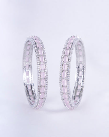 Crystal Cubic Zirconia Rhodium Bangles (Pack of 2) - Opal Touch