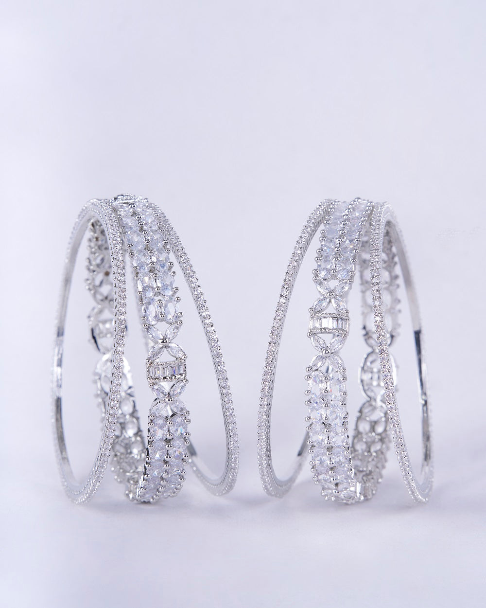 Crystal Fancy Rhodium Bangles (Pack of 6) - Opal Touch