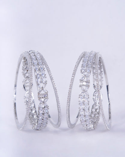 Crystal Fancy Rhodium Bangles (Pack of 6) - Opal Touch