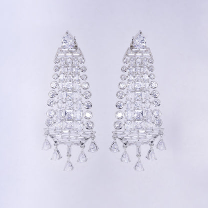 Ethereal White Serenade: Brass Rhodium CZ Earrings - Opal Touch