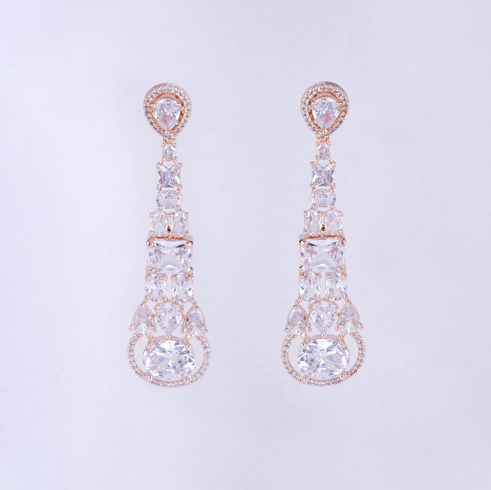 Radiant White Melody: Brass Rose Gold CZ Earrings - Opal Touch