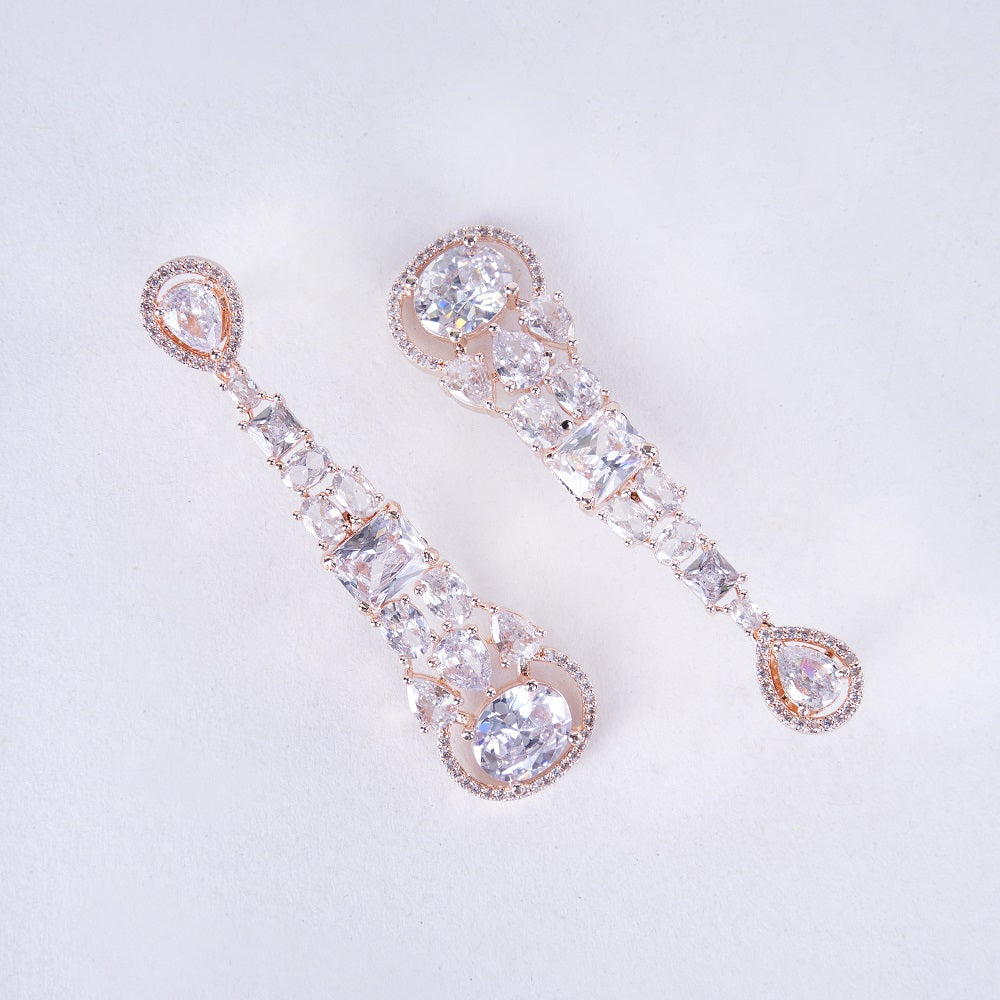 Radiant White Melody: Brass Rose Gold CZ Earrings - Opal Touch