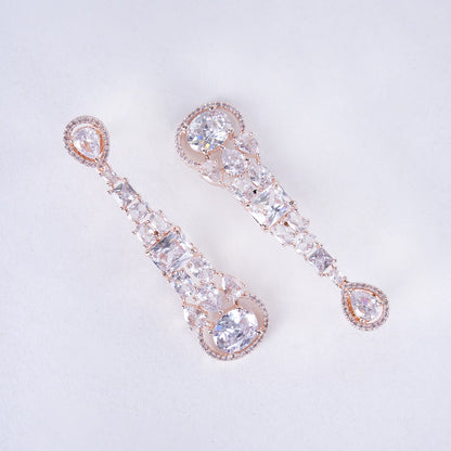 Radiant White Melody: Brass Rose Gold CZ Earrings - Opal Touch