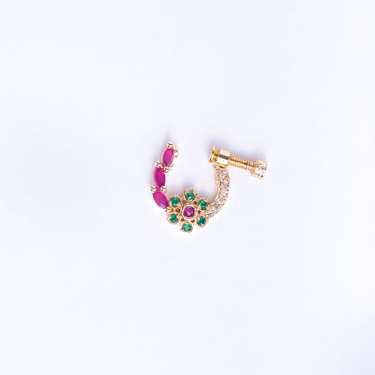 Tricolor Gemstone Elegance Gold plated Nose Pin