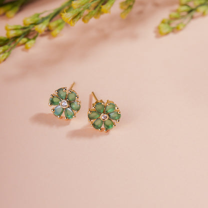 Kaleidoscope of Colors: Tri-Color Brass Gold Plated CZ Earrings - Opal Touch