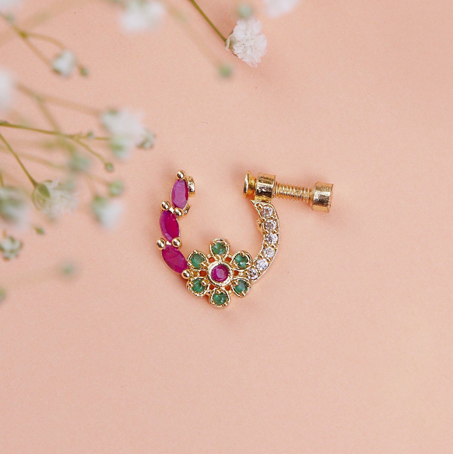 Tricolor Gemstone Elegance Gold plated Nose Pin