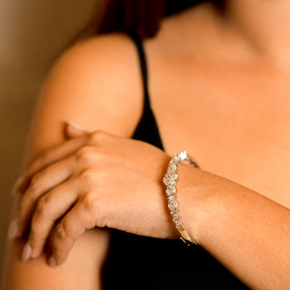 Women Wear Shimmering White Rhodium Bracelet