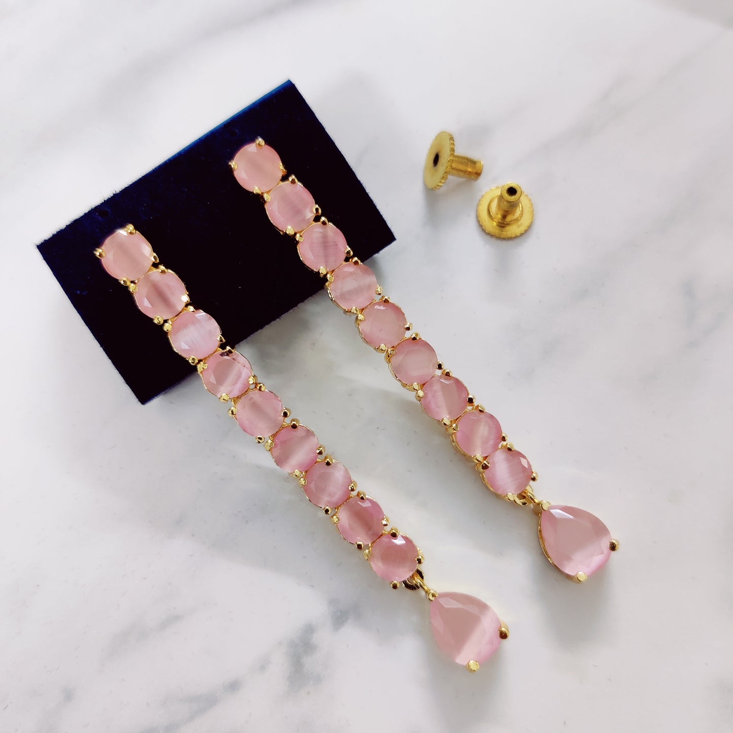 Mint Pink Gold Plated Earrings - Opal Touch