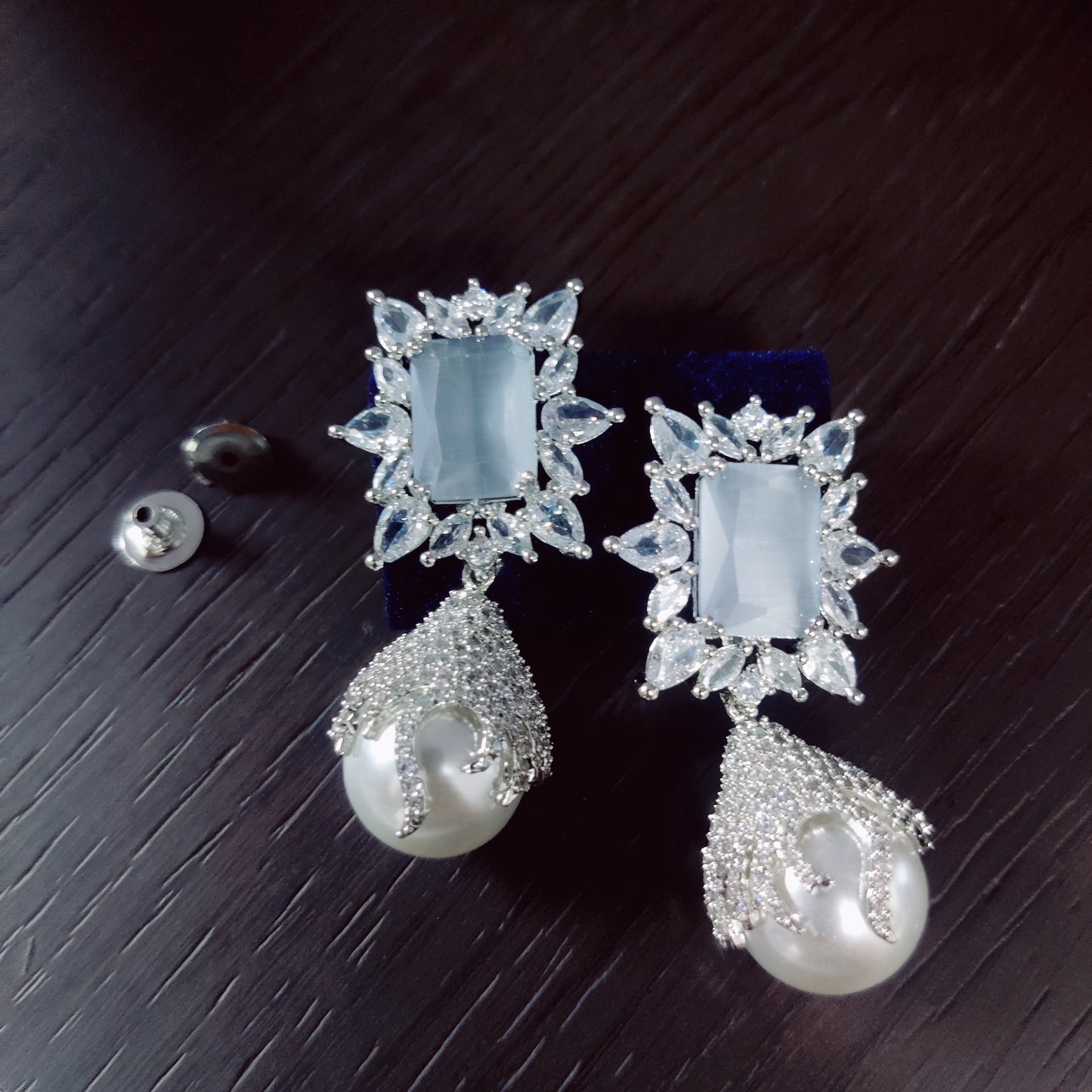 Sophisticated Grey Rhodium Earrings - Opal Touch