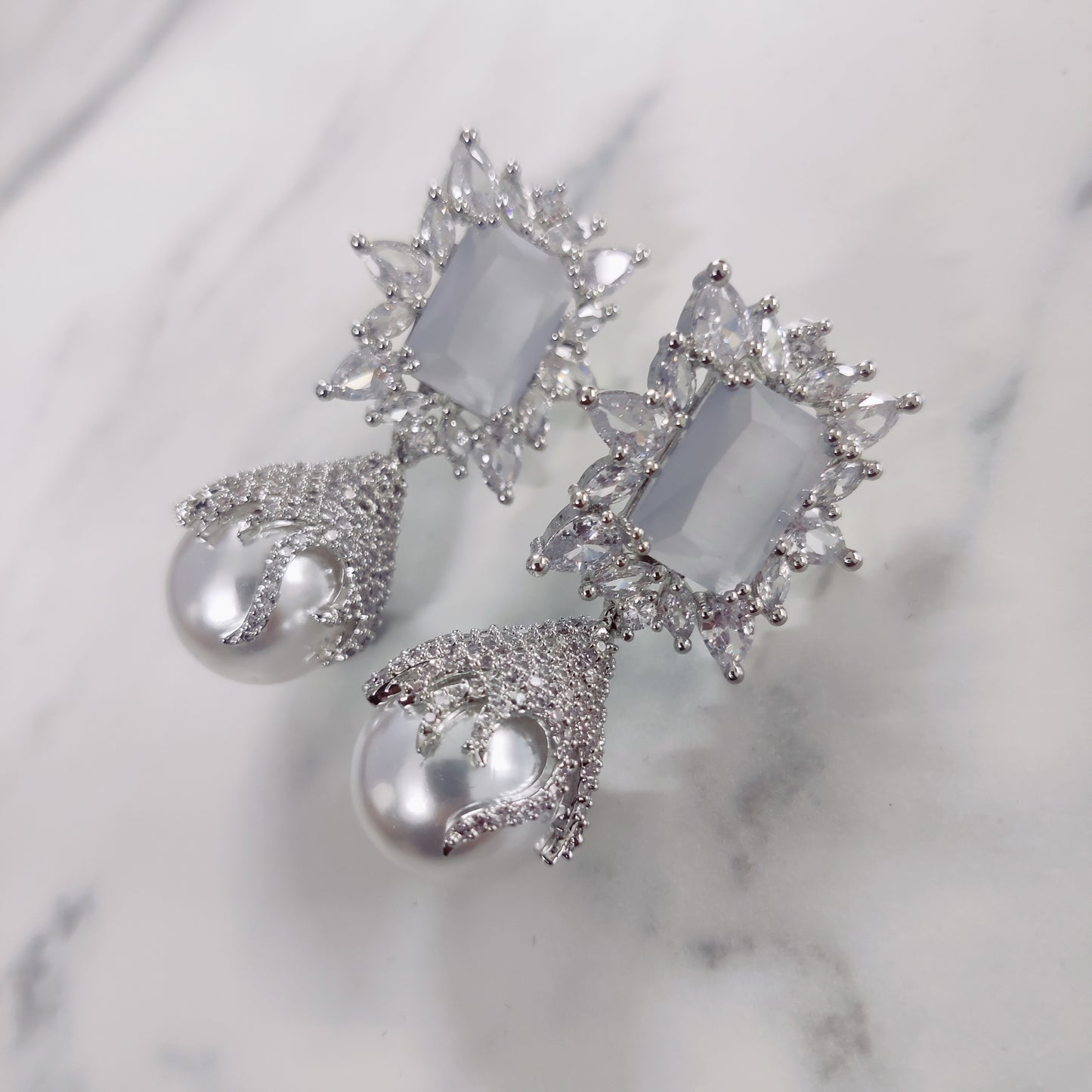 Sophisticated Grey Rhodium Earrings - Opal Touch