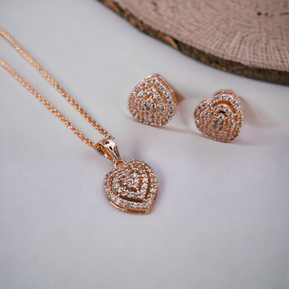 Chic Rose Gold Locket Set with Heart-Shaped Pendant - Opal Touch