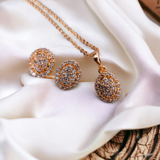 Luxe Rose Gold Locket Set with Diamante and Pearl