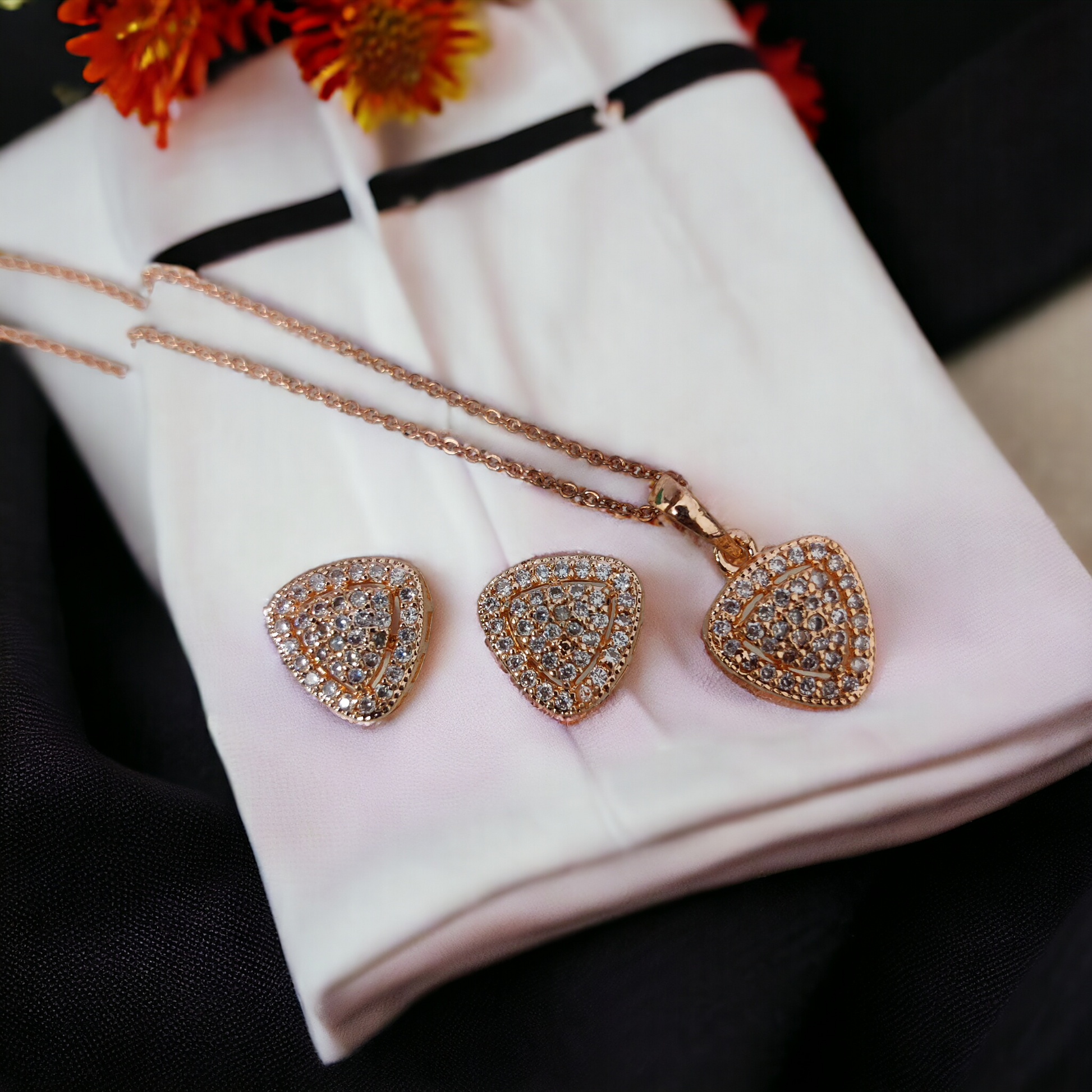 Rose Gold Locket Set with Intricate Pattern - Opal Touch