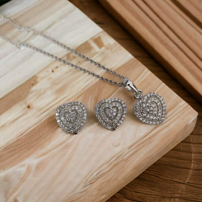 Chic Rhodium Locket Set with Heart-Shaped Pendant - Opal Touch