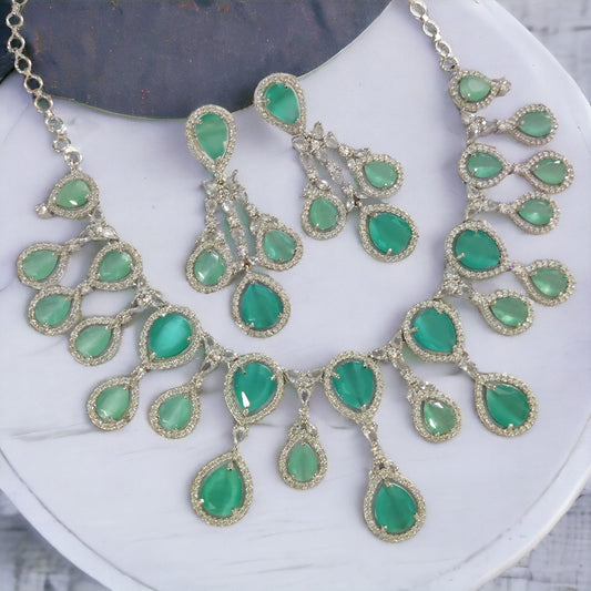 Opal Touch - Enchanted Emerald Elegance Necklace in Rhodium - Necklace