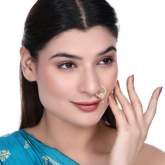 White Gold Floral Nose Pin