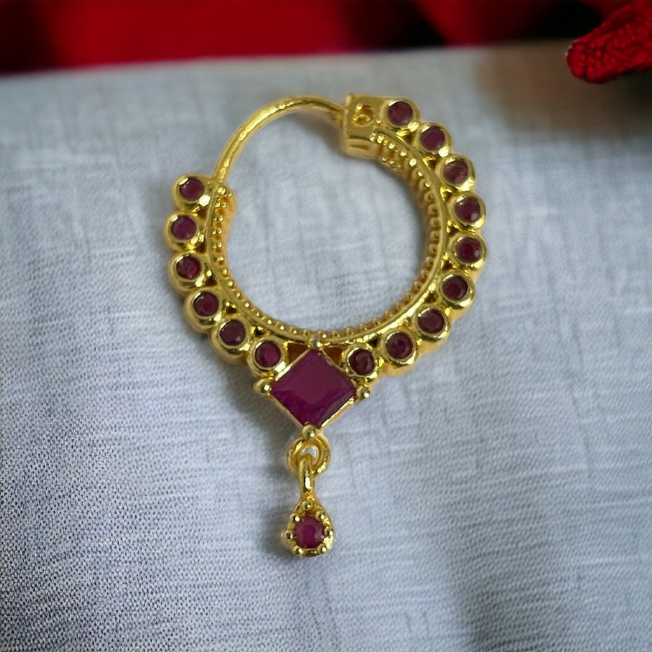 Ruby Red Gold Plated Nose Pin