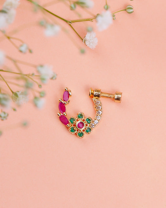 Opal Touch - Imperial Floral-shaped Gold Plated Screw Nose Pin - Nose pin