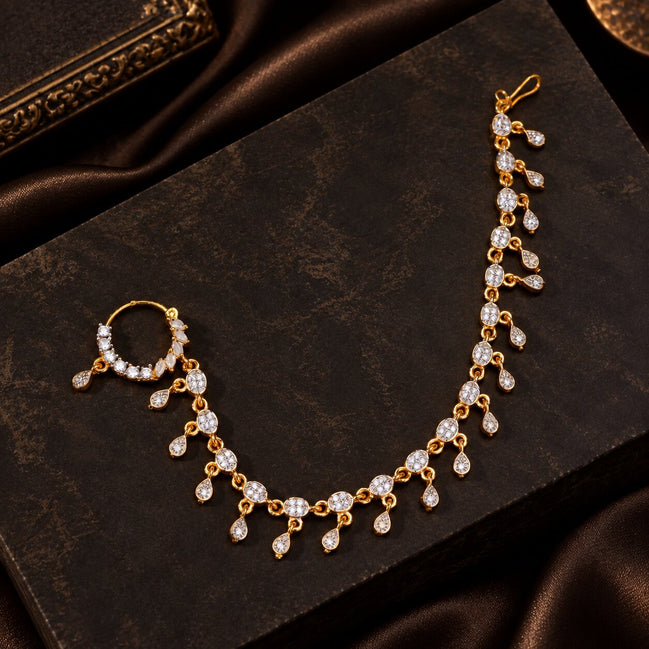 CZ Nose Pin with Oval Stone & Teardrop Charm Design Nose Ring